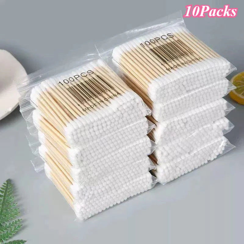 1000-2000 PCS Set  Wooden Bamboo Cotton Sticks Baby Cotton Swabs Cleaning of Ears Tampons Health Beauty Cotton Swab Make-Up Cleaning Ear Buds Cleaning Hygiene Supplies