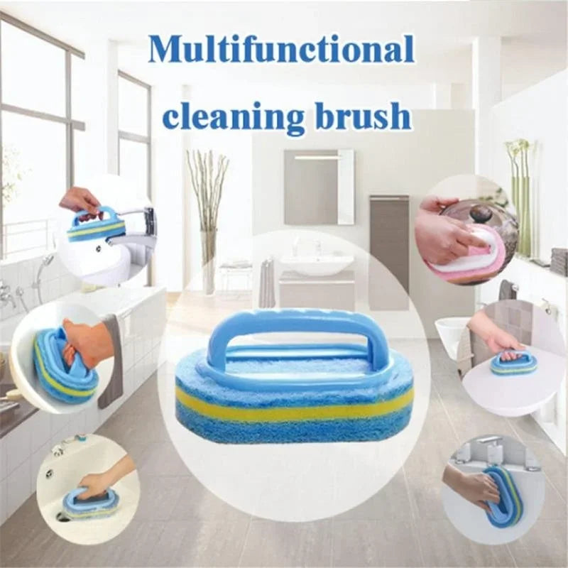 NEW 3PCS Set Sponge Cleaning Brush With Handle Bathtub Tile Scrub Brush Kitchen Bathroom Cleaning Sponge Brush Household Cleaning Supplies