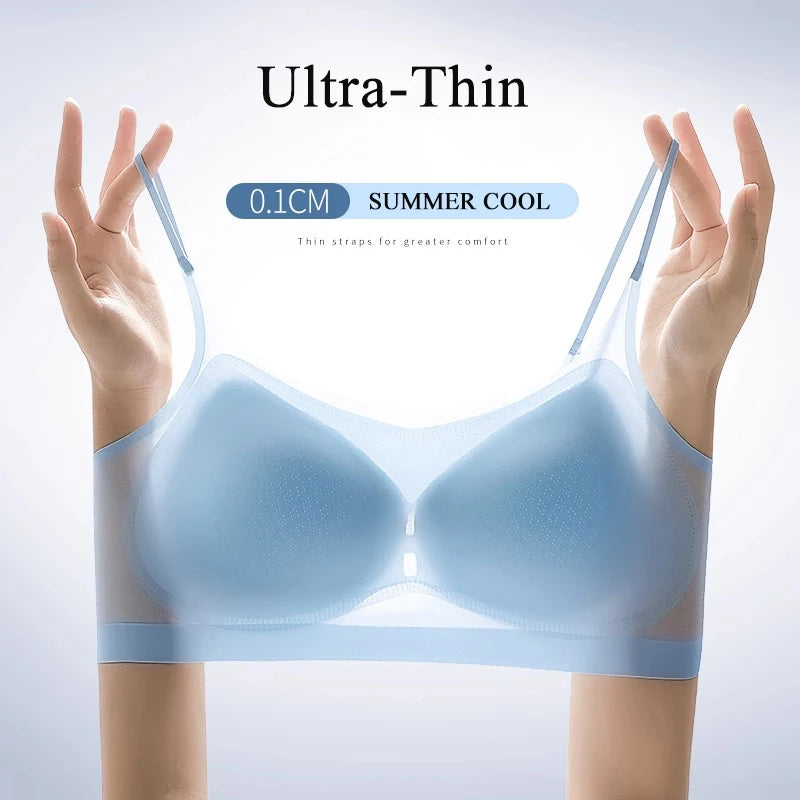 New Women Sexy Push Up Bra Seamless Ultra-Thin Ice Silk Bra Intimates Wireless Bralette Women Girls Underwear Supplies Air Cooling Brassiere With Pad Female Ladies Sexy Lingerie Fashion Clothing Products