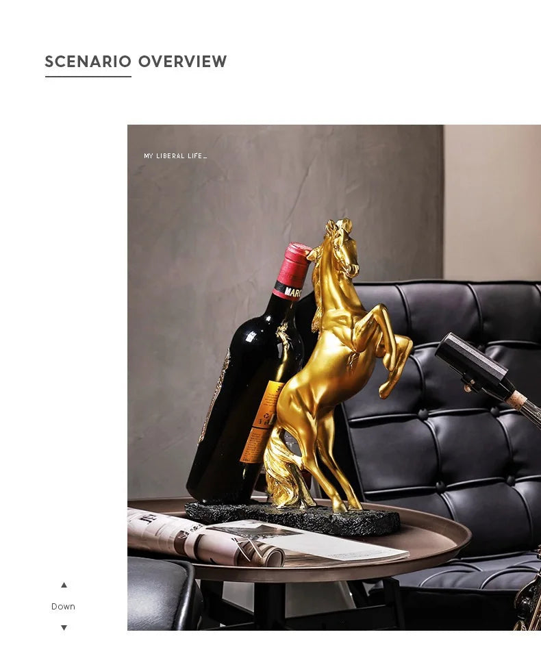 Resin Golden Warhorse Wine Rack Figurines Horse Bottle Holder Storage Decoration Accessorie Collection Home Interior Item
