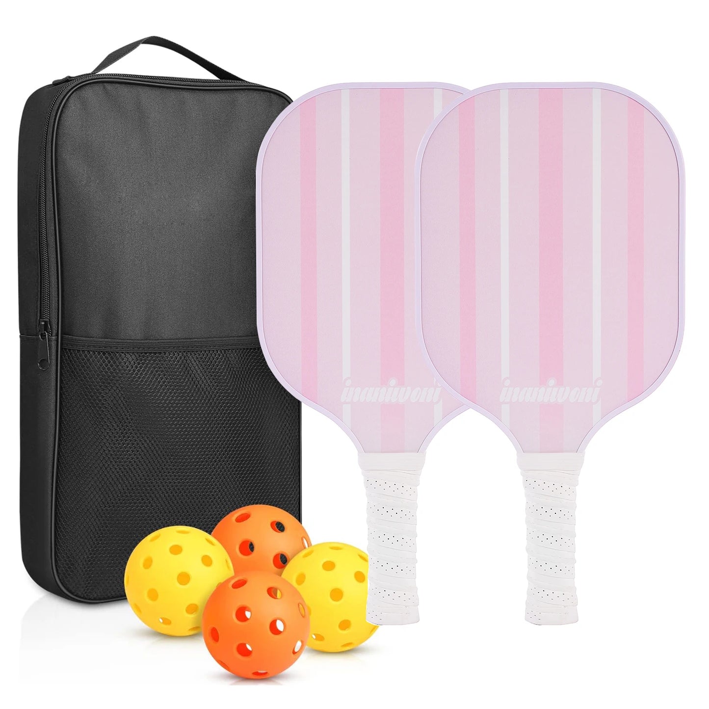 NEW Full Set Professional Fiber Glass Top Quality Pickleball Paddles Set of 2 USAPA Approved Fiberglass Pickle Ball Paddles with 4 Pickle Balls Durable Beach Rackets for Beginners Sports Accessories