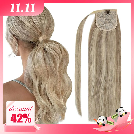 NEW  Ponytail Natural Human Hair 14-22" Highlight Ponytail Extensions 100% Real Human Ponytail Hair Extensions 80g/Set For Women