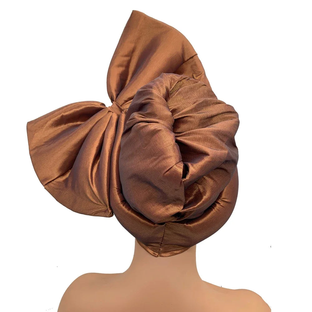 Exaggerated Headpiece African Auto Gele Headtie Nigeria Party Headwear Hat Lady Head Wraps Big Bowknot Turban Cap for Women