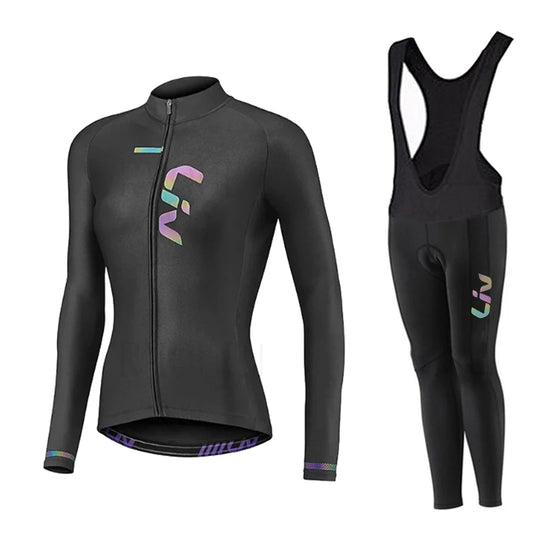 NEW Arrivals 2PCS Set  S-4XL Plus Size  Women Cycling Jersey Set Autumn Long Sleeve Breathable Clothing MTB Maillot Ropa Ciclismo Bicycle Sportswear Bike Uniform Women Sports Apparel Supplies