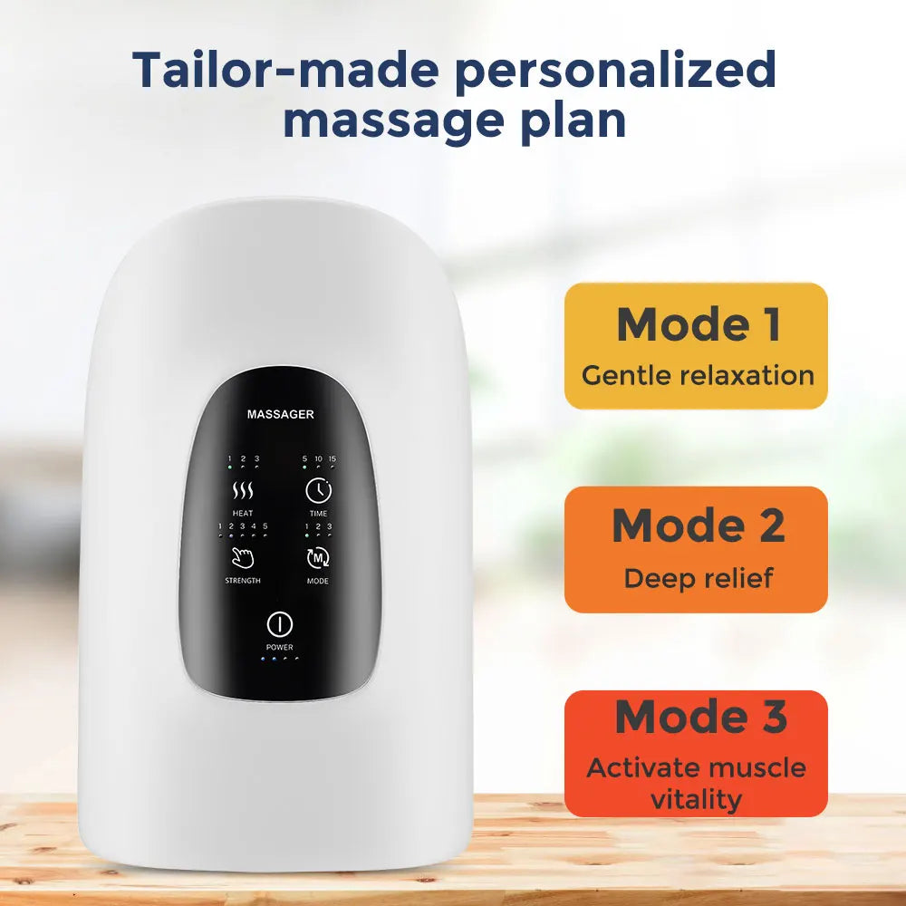 3-5 Modes Touch Screen 360° Air Pressure Hand Massager 5 Levels 3 Modes Airbag Shiatsu Kneading Palm Wrist Fingers Acupoint Hot Compress Type C Charging Port Hand Pain Relief Massager Relaxation Device