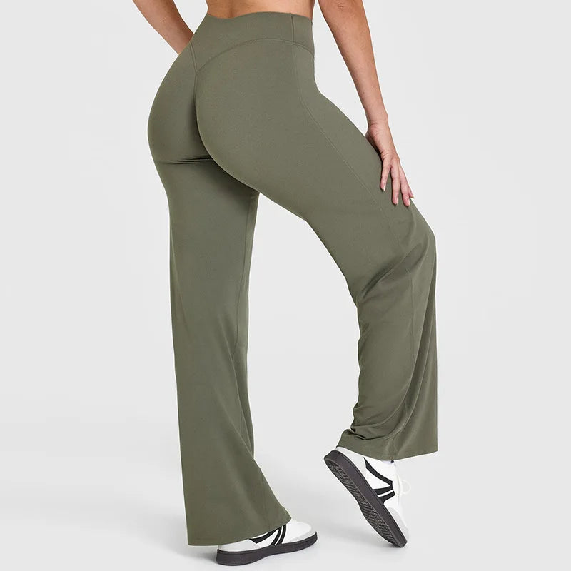 Naked Feel Yoga Pilates Running Sport Flare Trousers 6 Colors  Straight-Leg Pants Ultra Soft Butter Fabric Women's Mid-Waist Yoga Gym Fitness Pants Female Sportswear
