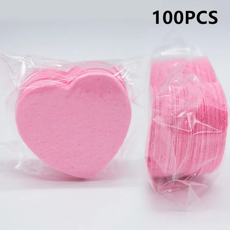 NEW Arrivals 50/100 PCS Set Reusable Facial Sponges Pad Heart Shape Compressed Facial Natural Facial Cleansing Pads Exfoliating For Cleansing ﻿Women Cosmetic Accessories