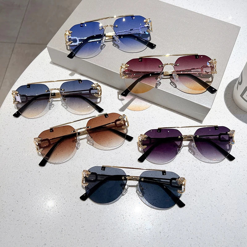 KAMMPT Vintage Rimless Sunglasses Men Women Trendy Pilot Gradient Shades Sun Glasses Fashion New Double Bridge UV400 Eyewear