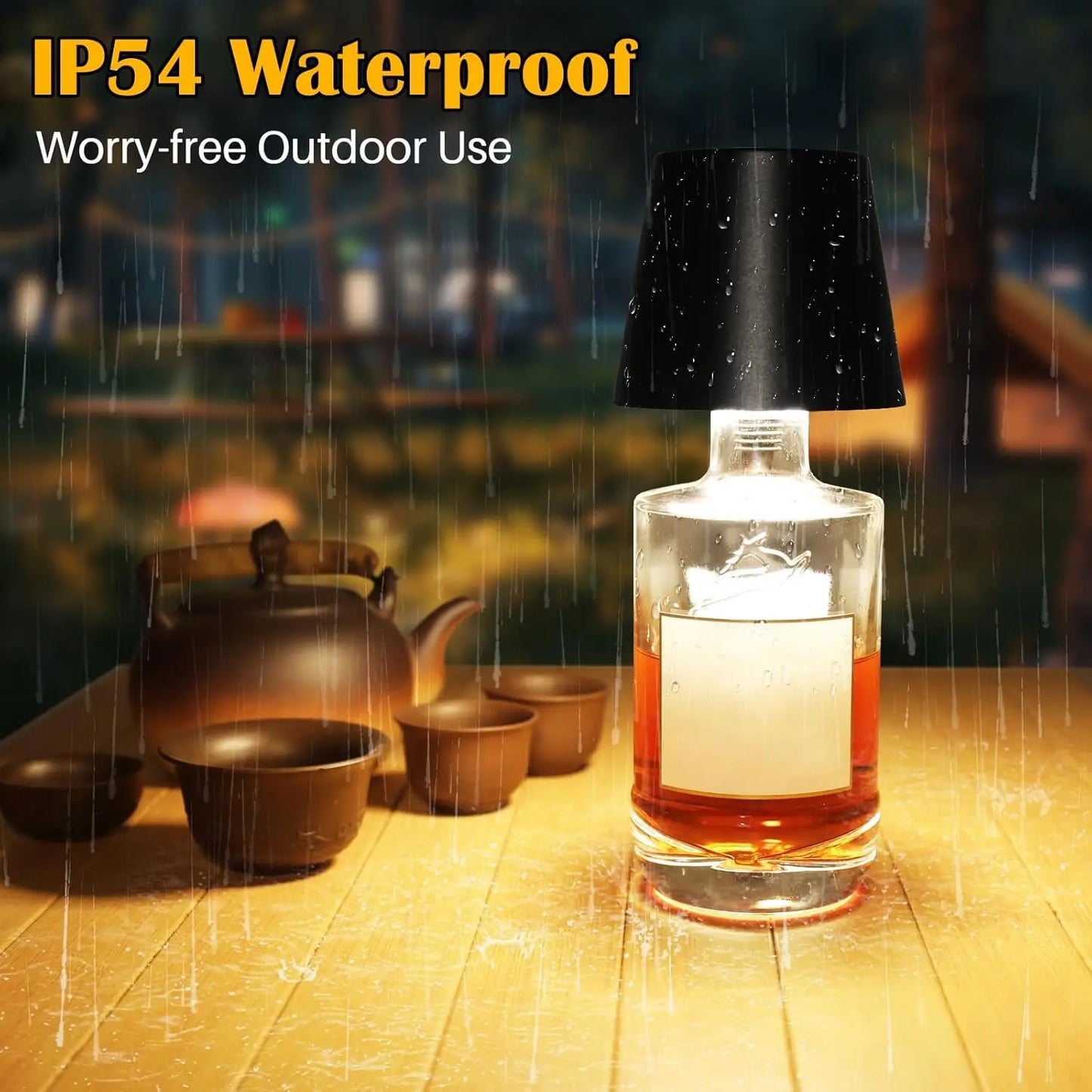 1 pcs Wireless Bottle Lamp, Metal Wine Bottle Light with 3 Color Light Dimming, Waterproof Bottle Touch Lamp Head for Room, Bar