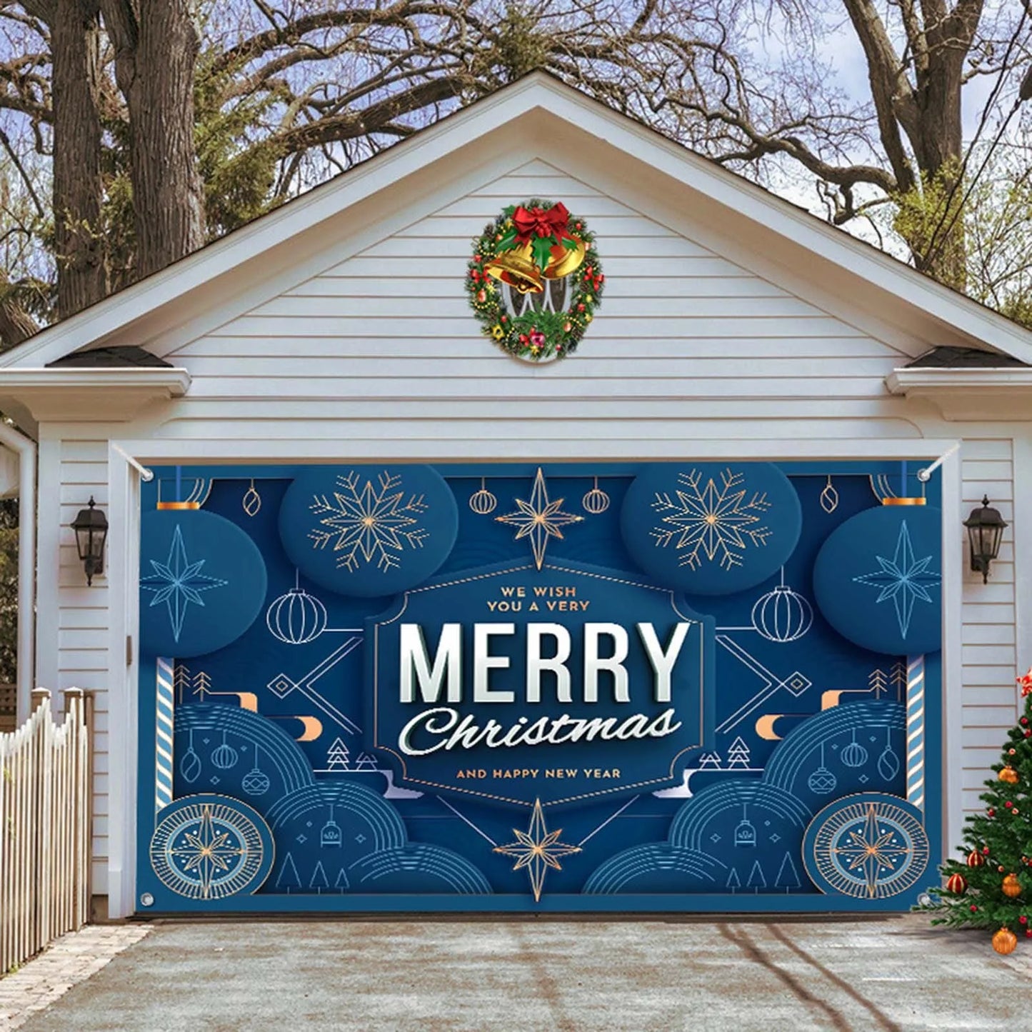 Christmas Decoration Outdoor Garage Door Banner Merry Christmas Garage Door Cover Home New Year Decor Backdrop Wall Background
