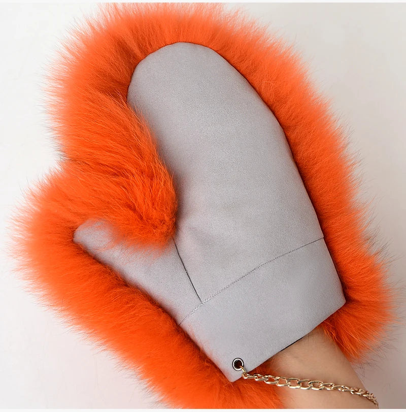 NEW Arrivals Hot Sale Winter Women Luxury Natural Real Fox Fur Gloves Warm 100% Genuine Fox Fur Mittens Girl Fashion Luxury Real Fox Fur Glove
