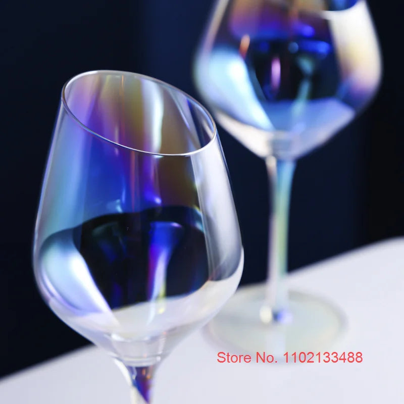 2 PCS Set Color Pearl Luxury Crystal Wine Glass Wedding Party Glassware Drink Cup Plating Rainbow Oblique Bordeaux Goblet Champagne Flutes