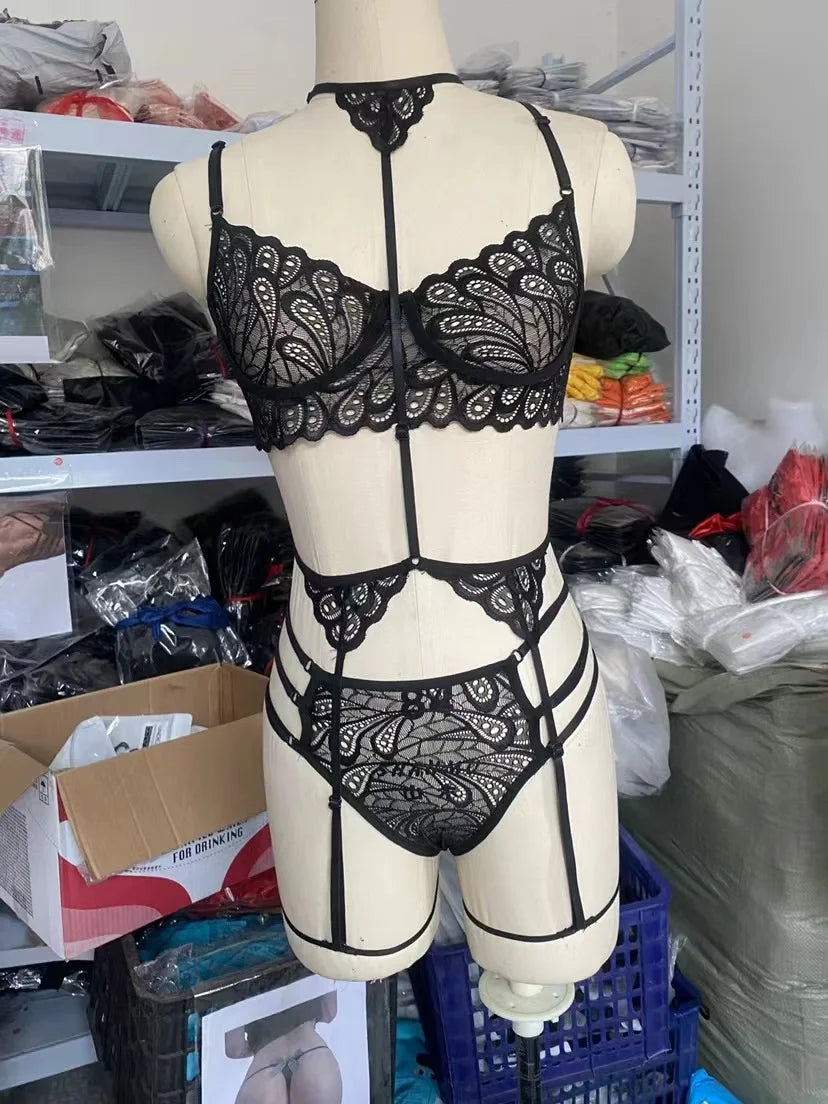 3 PCS Set S-XL New Hot Women Christmas Lingerie Sets Erotic Babydolls Nightdress Thong Garter Underwear Set Sex Costumes Nightrobe