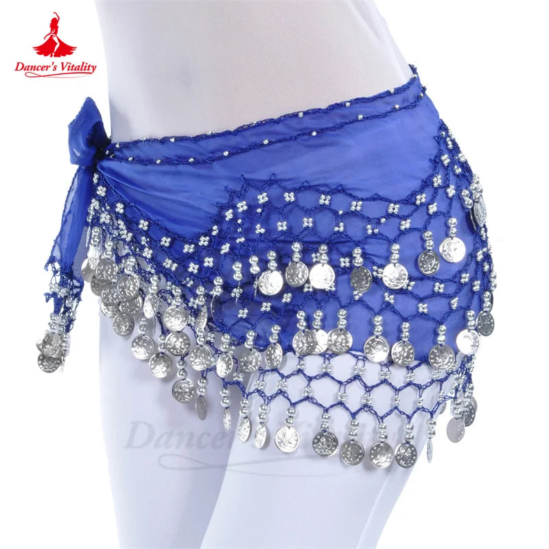 NEW Arrivals Belly Dance Belt for Women Chiffon Gold Coins Oriental Dancing Wear Accessories Girl's Chiffon Silver Coins Belly Dance Hip Scarf