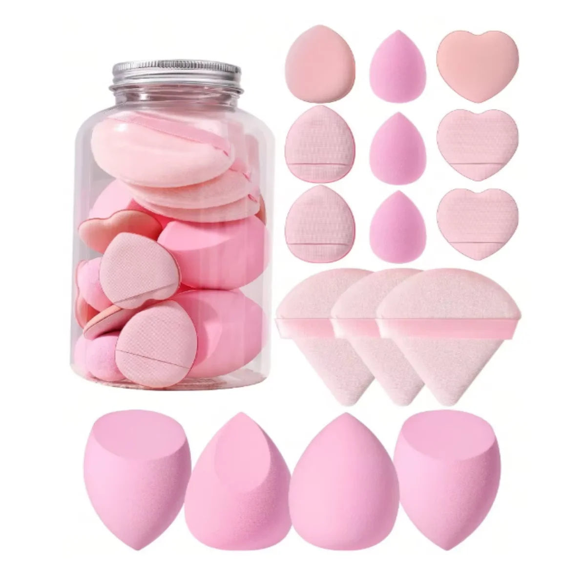NEW Arrivals 4 Colors Set Face Make-Up Tool Set With Organizer, Large Beauty Eggs Fan Puffs Mini Beauty Eggs Thumb Puffs Make-Up Sponge Puffs Women Cosmetic Accessories