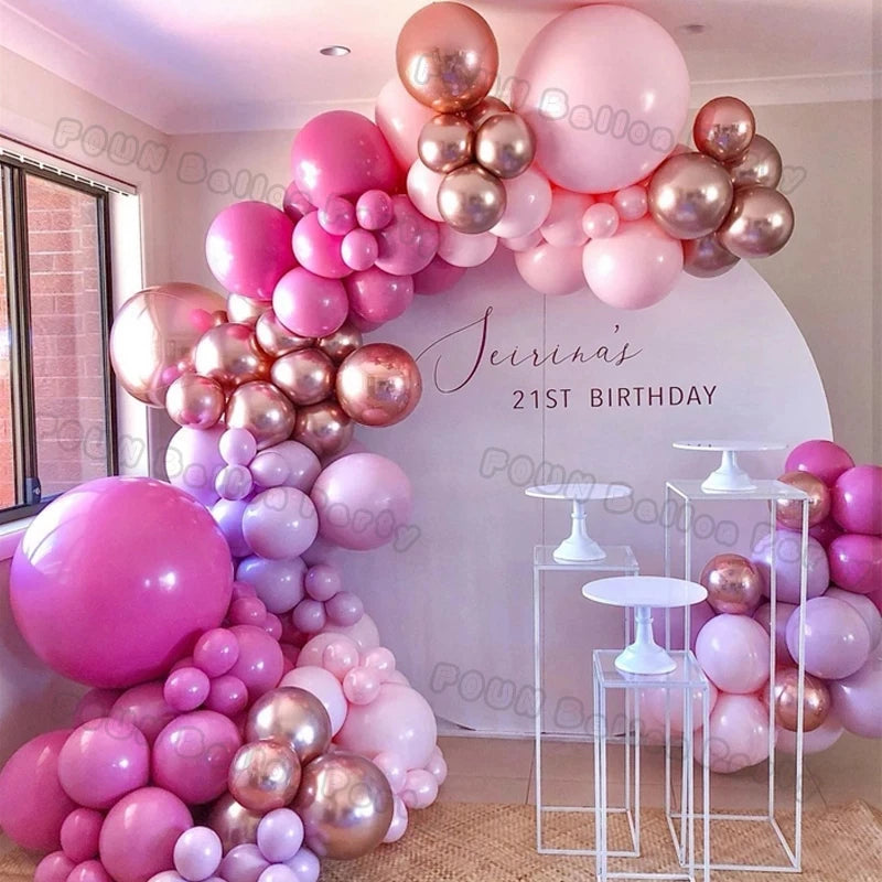 Pink Theme Star Balloons Garland Arch Kit Boy And Girl Birthday Party Baby Shower Decoration Pink Balloon Wedding Party Supplies