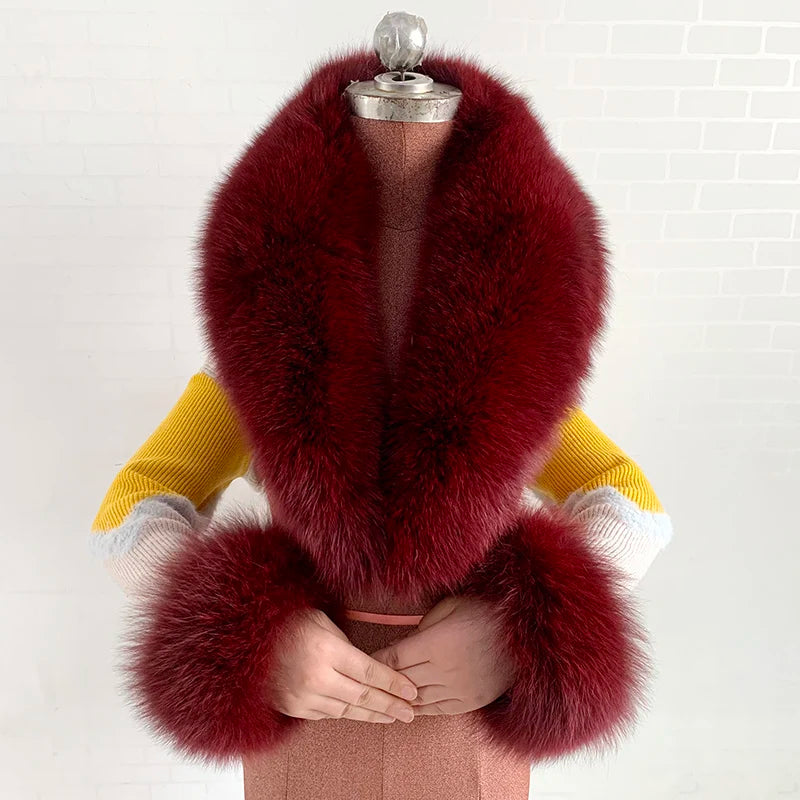 NEW Arrivals 6 Colors Set Women Winter 100% Natural Fox Fur Scarf Jacket Fur Collar Authentic Neck Scarves And Cuff Set Luxury Fox Fur Warm Neck Warmers Ladies Luxury Fashion Apparel Accessories