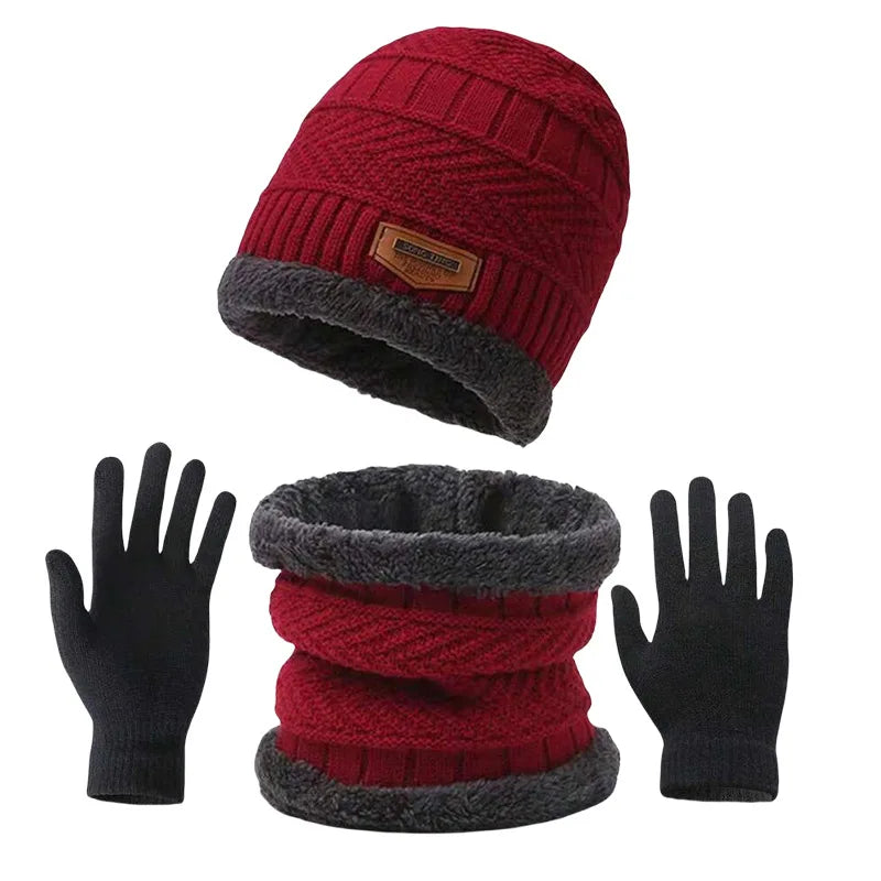 3 PCS Set 12 Colors  -20* Thermal Winter Set Windproof Fleece Hat Scarf Gloves Combo for Outdoor Sports Hiking Cycling Fishing Cold Weather Protection