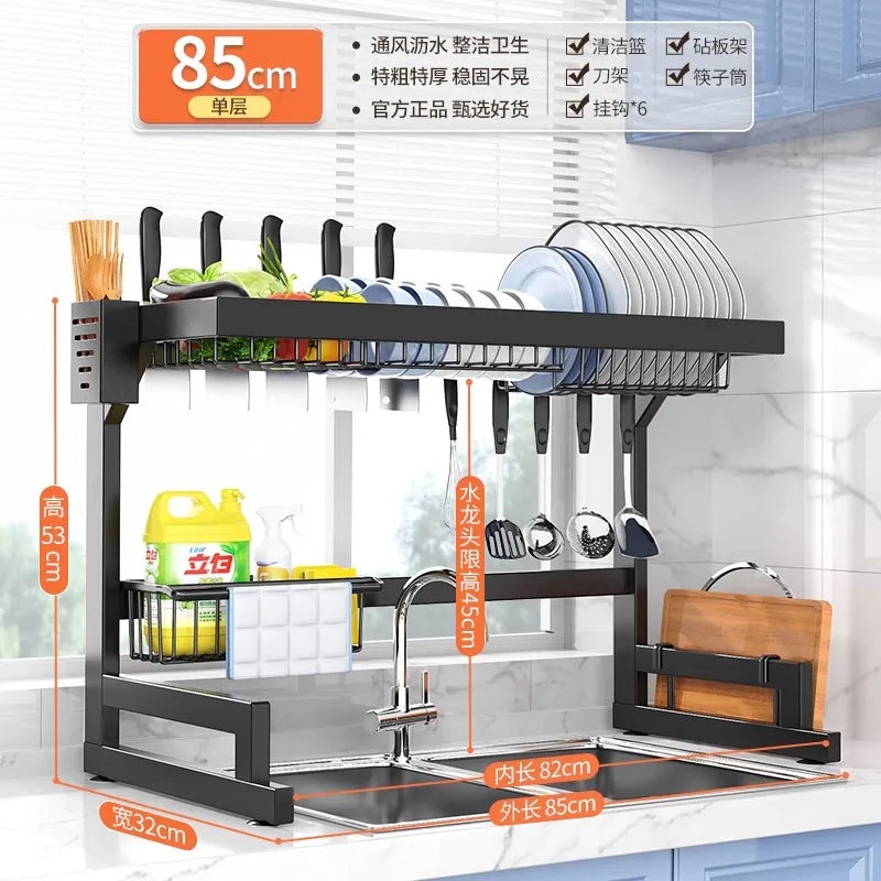 NEW Arrivals 2 Layer Kitchen Sink Dish Drying Rack Over The Sink Utensil Chopsticks Stainless Steel Storage Holder Countertop Cutting Board Holder Organizer Kitchen Accessories