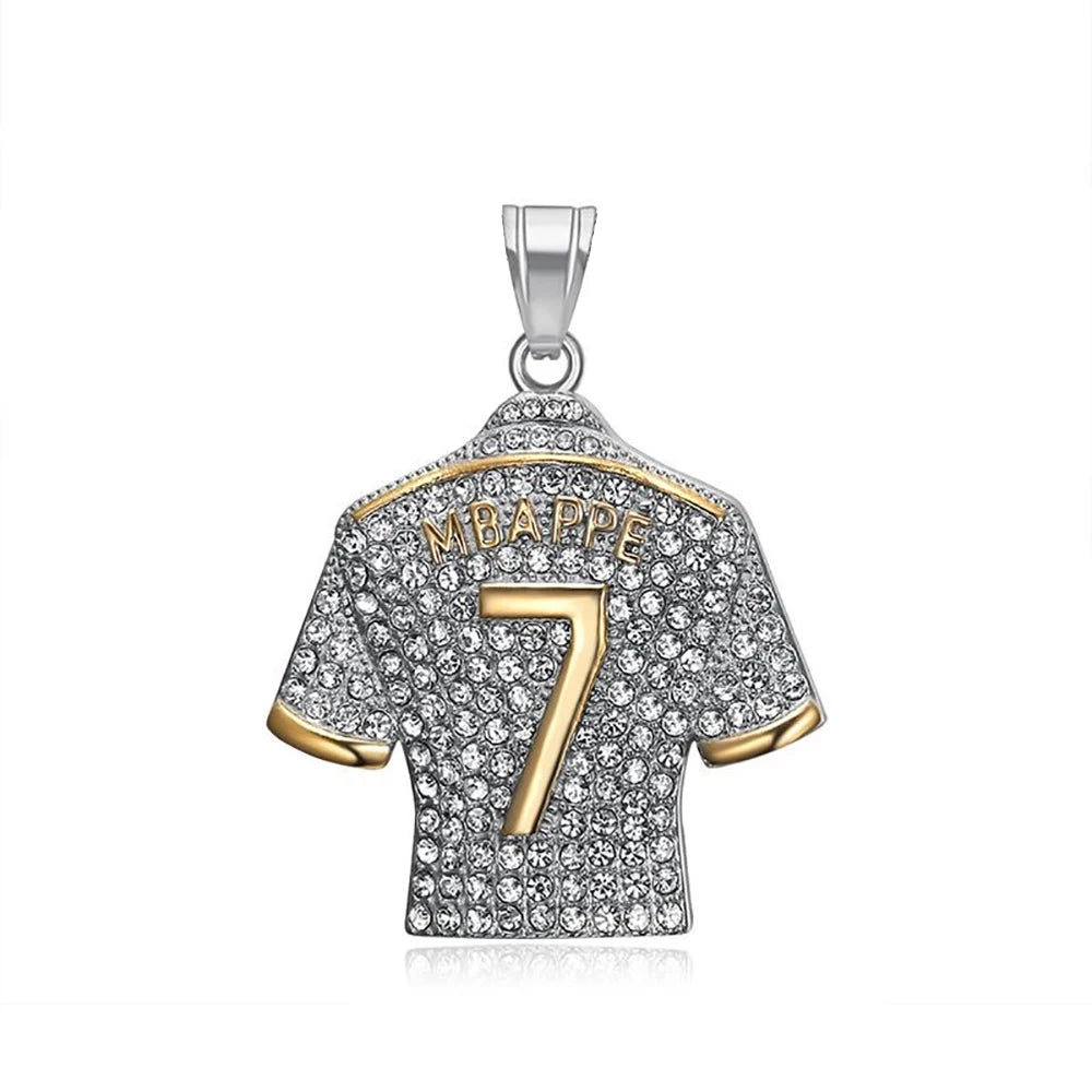 Fashion Football Jersey Messi Cristiano Ronaldo Neymar Mbappé Harland Rhinestone Necklaces + 60cm Gold Chain Men Stainless Steel Soccer Fans Hip Hop Jewelry Accessories
