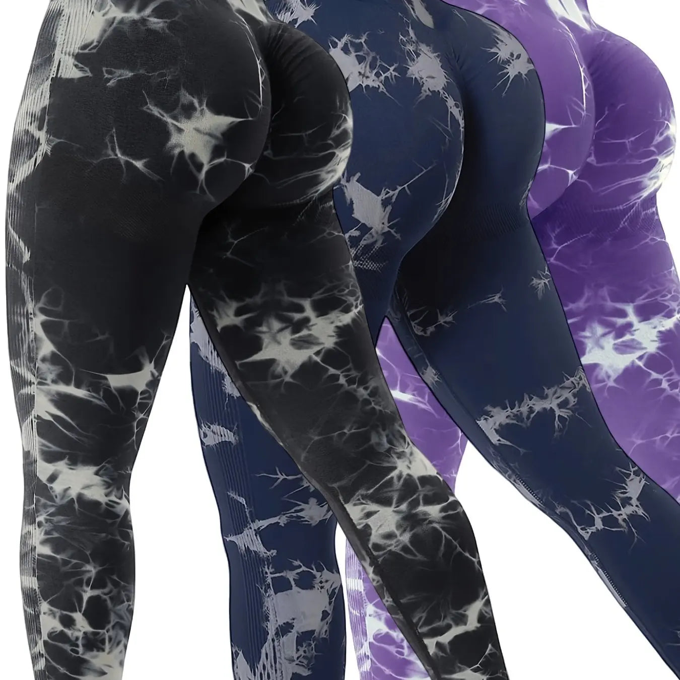 NEW Arrivals 3 PCS Set S-XL High-Waisted Tie Dye Seamless Leggings for Women - Ultra Comfortable, Scrunch Butt Lifting, Wide Waistband, High Stretch Women Sports Apparel Sets