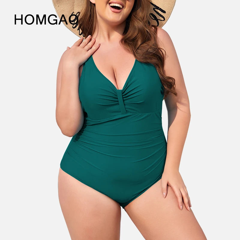 Sexy V-Neck One Piece Swimsuit For Women Solid Bodysuits Monokini Bathing Suits Beach Wear Plus Size Swimwear