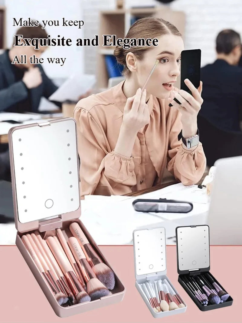 NEW Arrivals Make-Up Mirror Set with Lid Dustproof Organizer Lighted Makeup Brush Set Mirror for Bloggers Outdoor Travel Night Club Women Cosmetic Sets