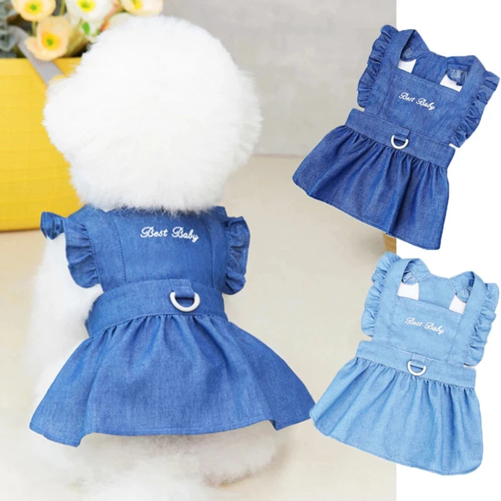 Summer Dog Dress Denim Skirt Harness Dresses for Female Dogs Pet Cat Puppy Clothes Pomeranian Maltese Poodle Bichon Jean Costume