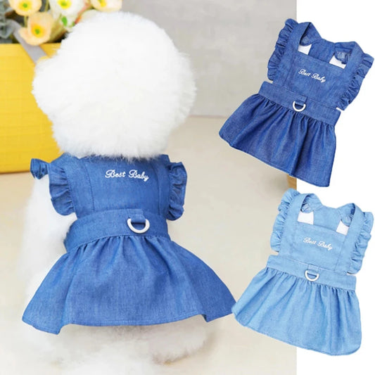 Summer Dog Dress Denim Skirt Harness Dresses for Female Dogs Pet Cat Puppy Clothes Pomeranian Maltese Poodle Bichon Jean Costume