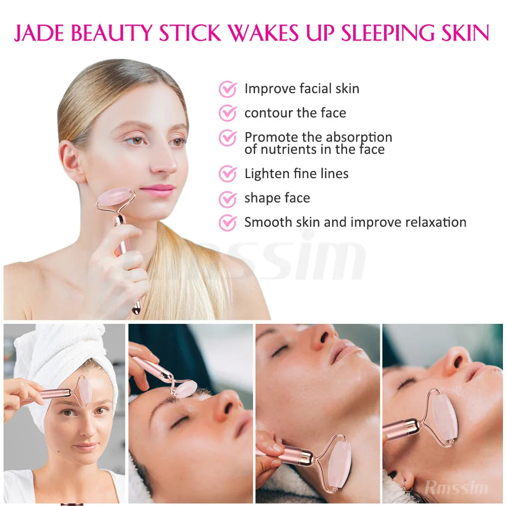 New Electric Vibrating Jade Roller Massager For Slimming Face Lifting Rose Quartz 3D Roller Stone Facial Skin Care Beauty Tool