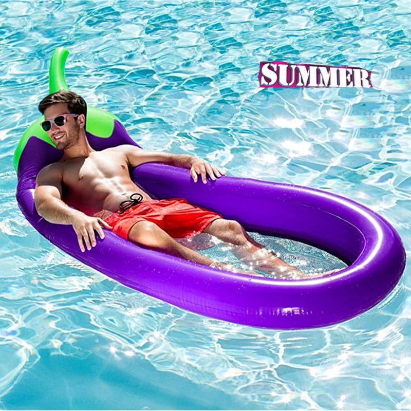 NEW Arrivals 250cm Pool Inflatable Float Eggplant Lounge Chair Shape Mattress Swimming for Adult Tube Raft Kid Swimming Ring Summer Water Bed Swimming Accessories