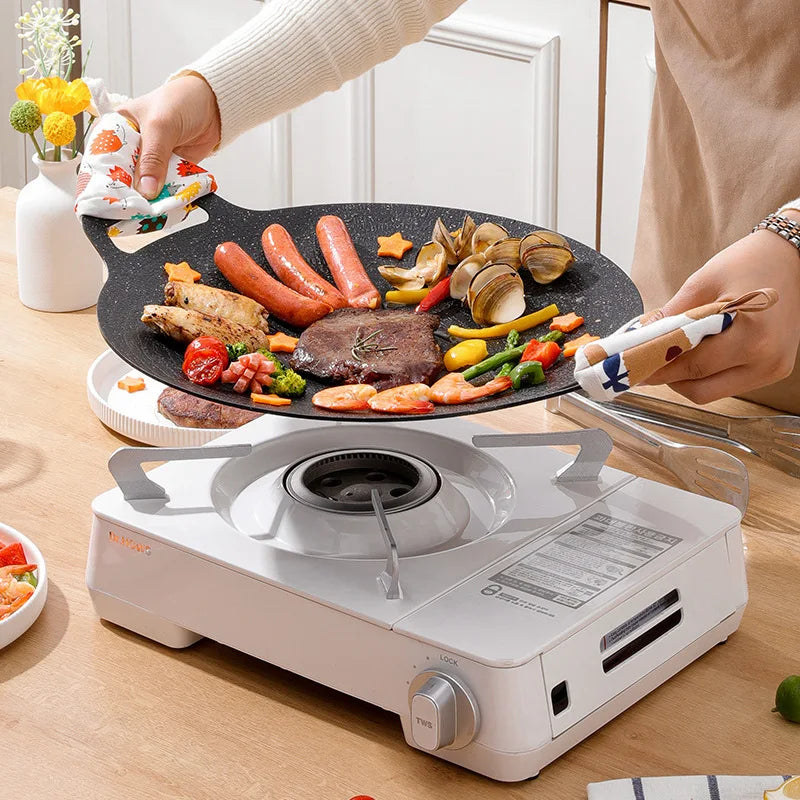 28/30/32/34/38cm Grill Pan Korean Round Non-Stick Barbecue Plate Outdoor Travel Camping BBQ Frying Pan Barbecue Accessories