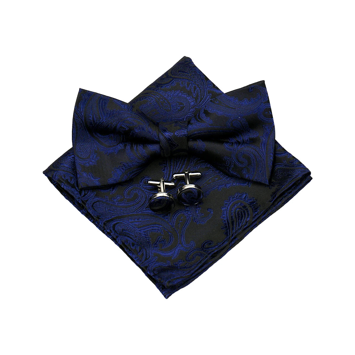 3 PCS Set 55 Colors Luxury Paisley Bowtie Suit Man Bow Tie Pocket Square Cufflinks Wedding Bowknot Accessories Butterfly Neckwear Adjustable Adult Ties