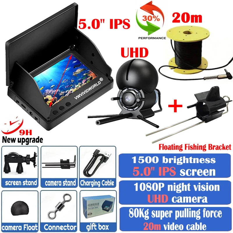 HOT SALE New Underwater 220° HD/UHD, Professional Fishing Camera, Night Vision, Fish Finder Detector Fixed on Rod ,5.0/4.3 Inch, IPS LCD Display, Lithium ION Battery Long Endurance Ocean Lake River Fishing Supplies