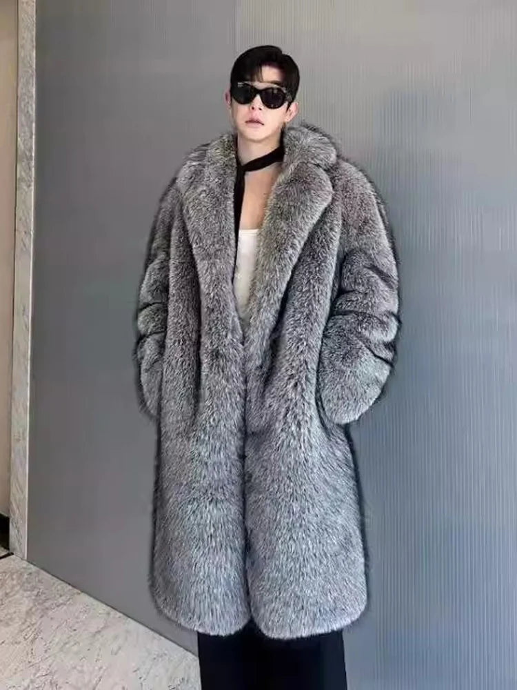S-4XL UK Plus Size Men's Fur Coat, New Style, Mink Fur, Long Coat with a Suit Collar, Winter Windproof and Warm Windbreaker, Perfect Christmas Gift for Husband Boyfriend Lover