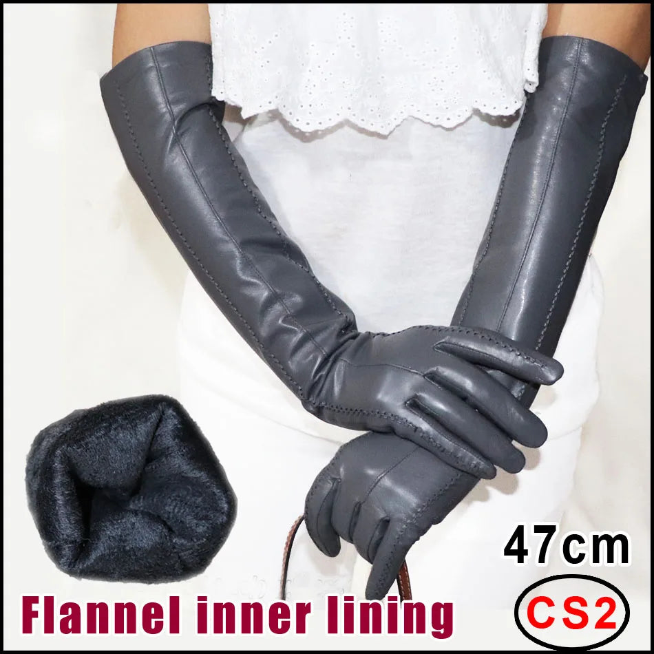 NEW Arrivals  Genuine Real Leather Gloves 100% Sheepskin Long Gloves Women's Winter Warm Fleece Lining Over Elbow Arm Sleeves Color Ladies Fashion Apparel Accessories