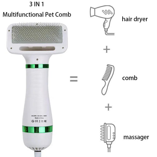 Pet Hair Dryer 2 with Slicker Brush Grooming for Cat and Dog Brush Professional Home Grooming Furry Drying Portable Dog Blower