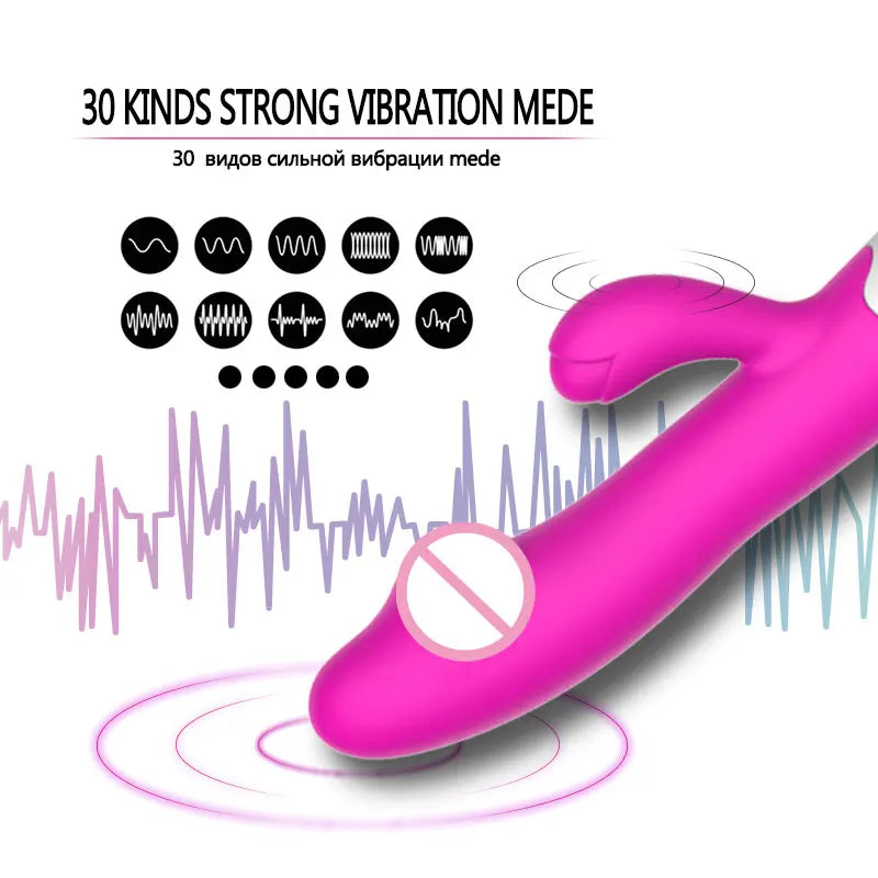 30 Speed Rechargeable Handheld Silicone Adult Clit Clitoral Clitoris Sex Toy G Spot Dual Motor Rabbit Vibrator for Women Female