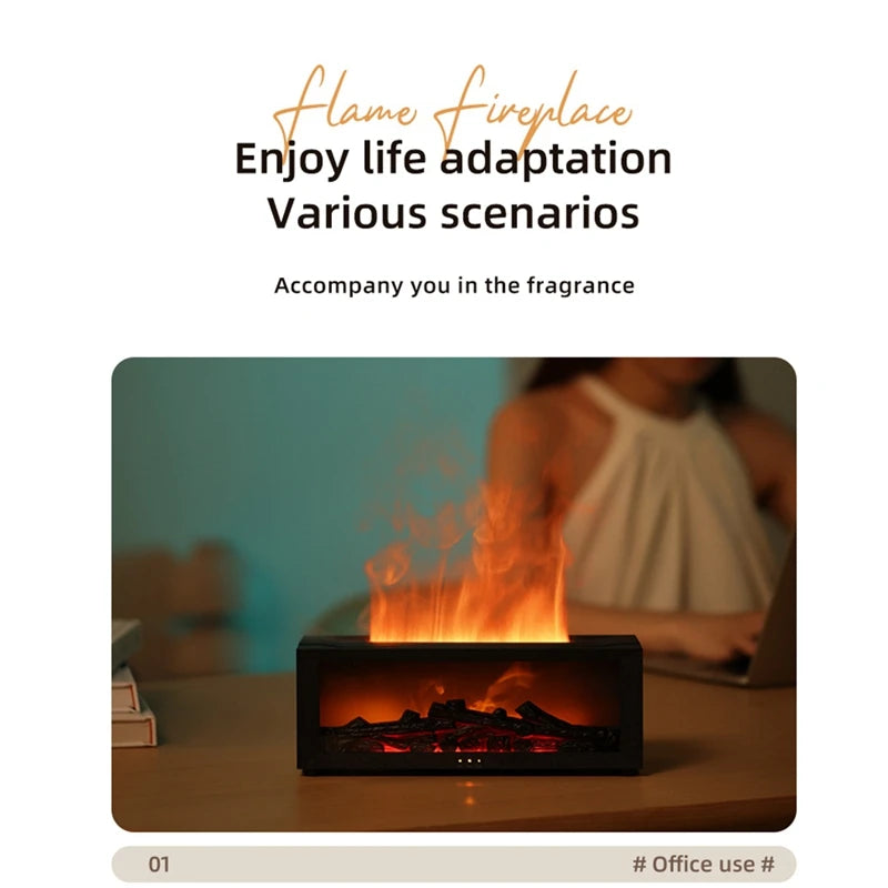 Flame Aromatherapy  Diffuser  Fireplace Essential Oil Air Cleaning Diffuser Air Humidifier Cool Mist With Realistic Fire Night Lights Home Bedroom Living Room Office Decoration Supplies