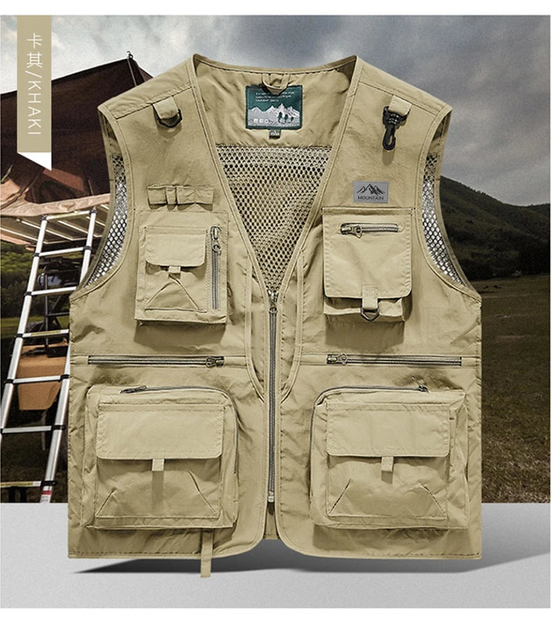 8 Colors S-5XL UK Plus Size Men's Multi-Pocket Vest, New Breathable Outdoor Fishing Vest, High-Quality Design, Casual High-Tech Men's Jacket