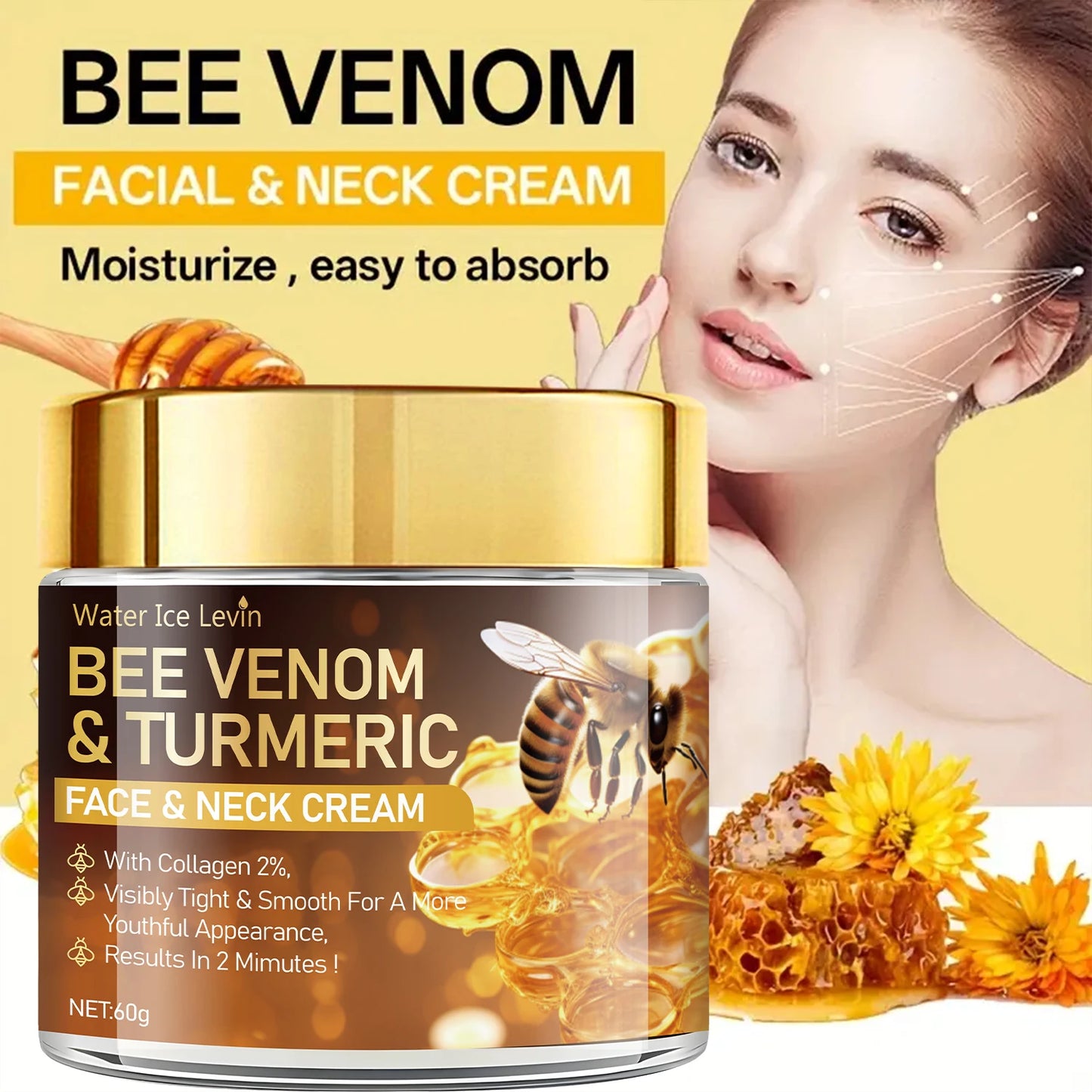 Bee Venom Instant Facial Lifting Cream Firms and Lifts Loose Skin, Smooth Skin |   Alcohol-Free, Containing Hyaluronic Acid, Suitable for All Skin Types Women Skin Care Supplies Korean Products