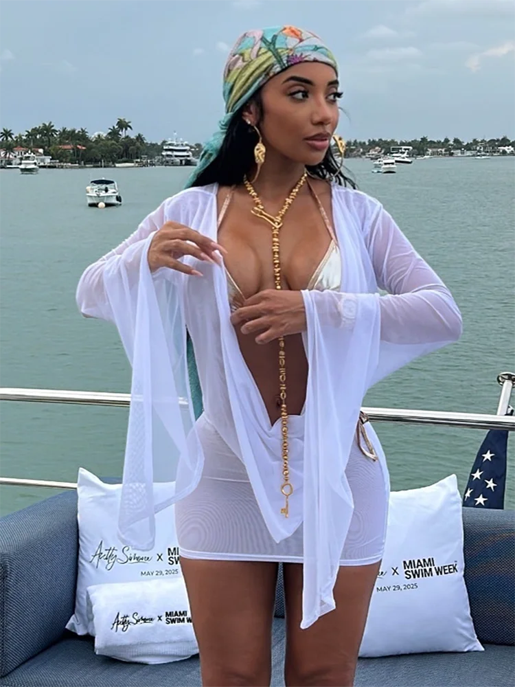 Just Arrived 8 Colors Women Coquette Backless Dress Wild See Through Irregular Halter Bell Sleeve Sexy Midnight Clubwear Evening Beach Party Vacation Bodycon