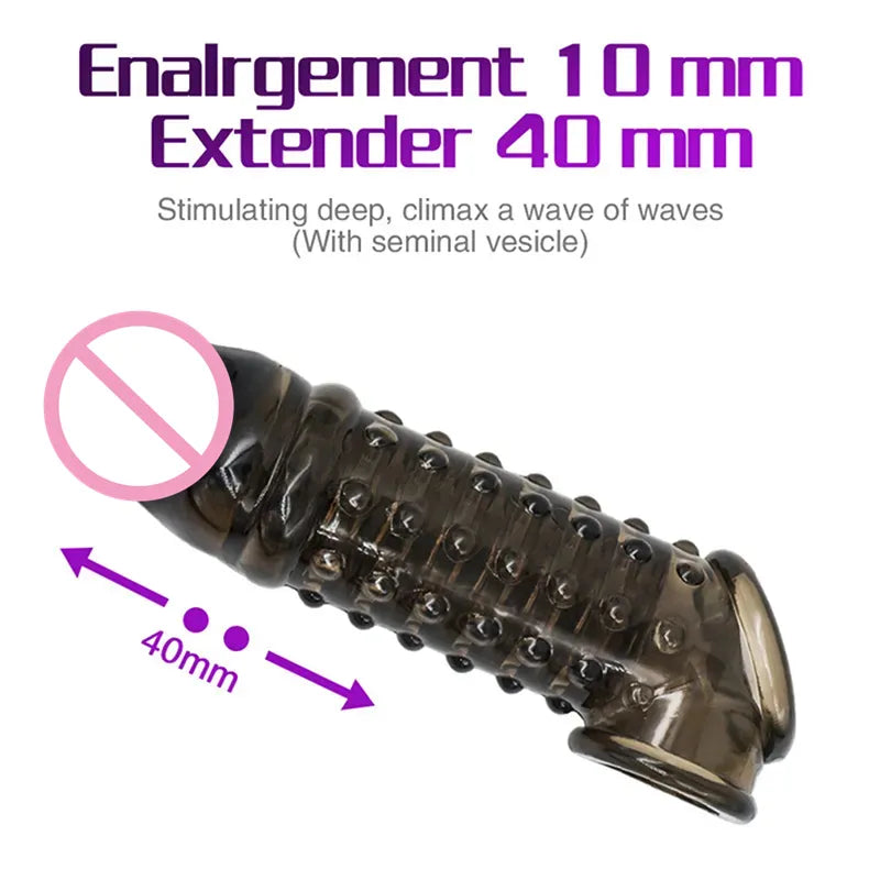 Adult Penis Extender Cock Rings Reusable Delay Ejaculation Penis Condoms Dick Sleeve Silicone Glans Cover Enlargement Sex Toys For Men