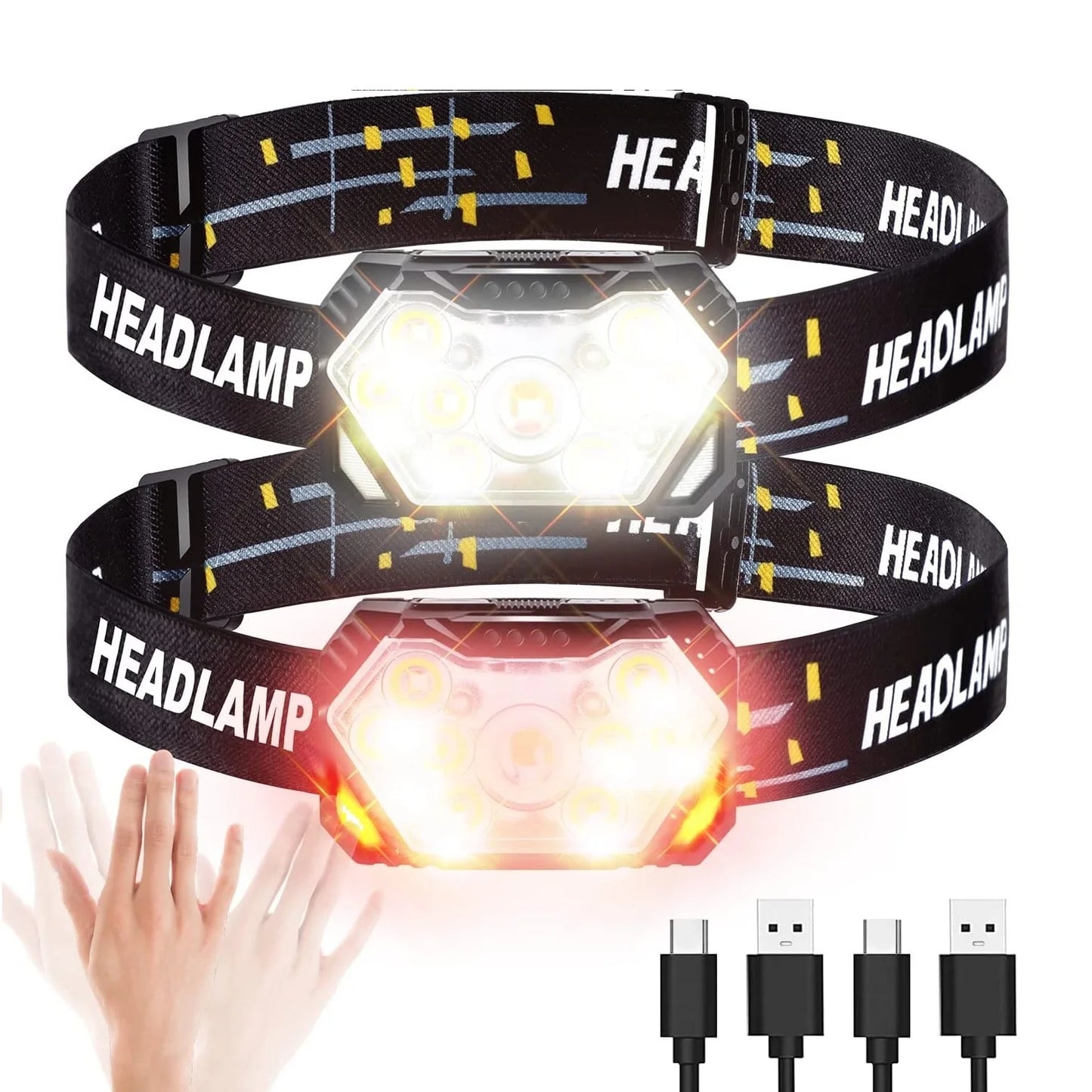 NEW Arrivals 9 Led 2000 Lumen Powerful Strong Light Headlamp USB Rechargeable Motion Sensor Headlight Portable Fishing Camping Sports Cycling Outdoor Hiking Head Lamp Work Flashlight