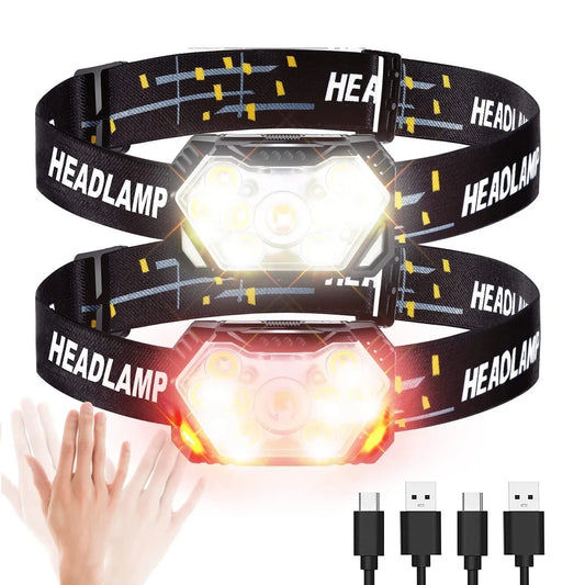 NEW Arrivals 9 Led 2000 Lumen Powerful Strong Light Headlamp USB Rechargeable Motion Sensor Headlight Portable Fishing Camping Sports Cycling Outdoor Hiking Head Lamp Work Flashlight