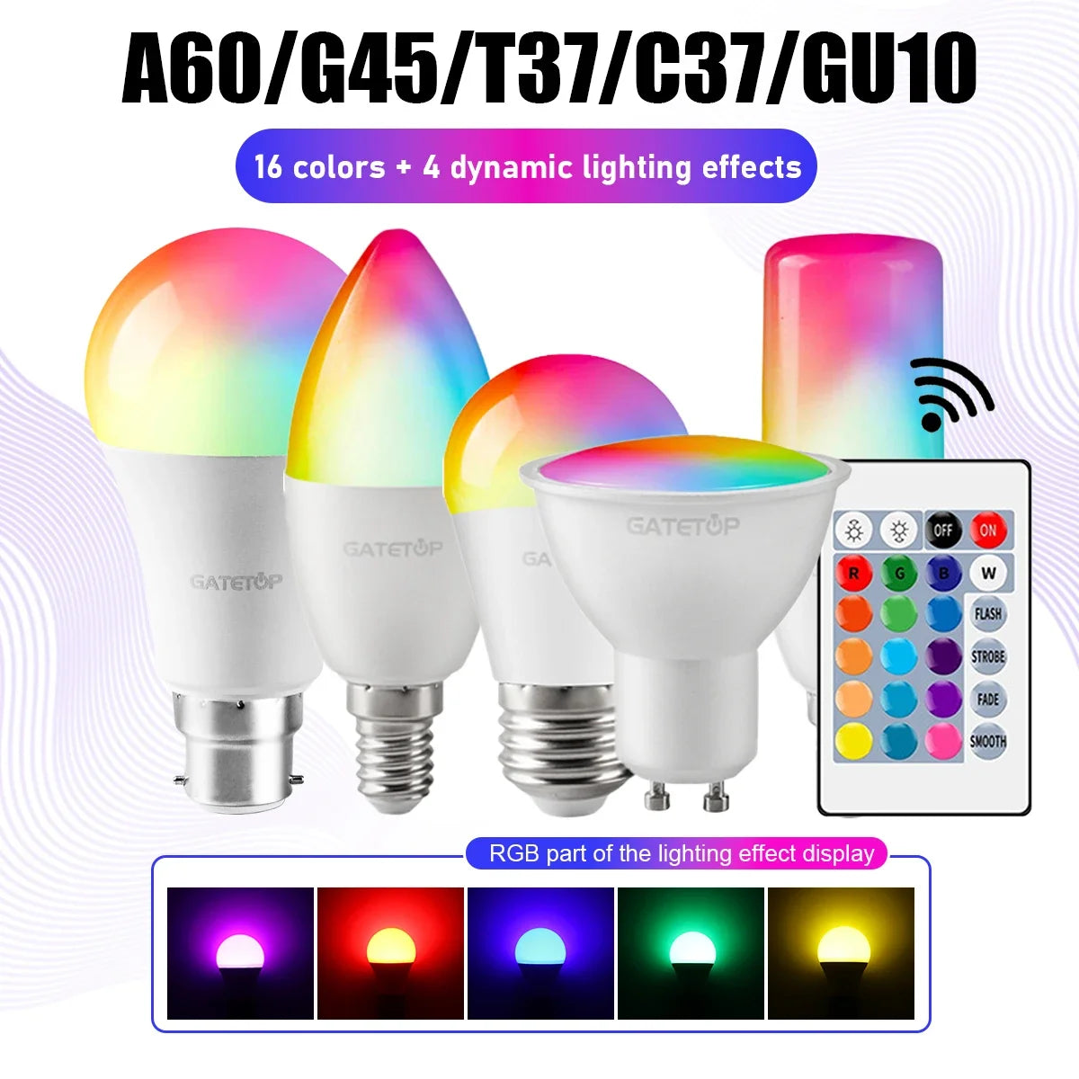 NEW Arrivals 5-10 PCS Set Smart RGB-6000K LED Bulb Spotlight E27 E14 B22 GU10 with Infrared Remote Control, Suitable for Colorful Home Bedroom Living Room Party  Lighting