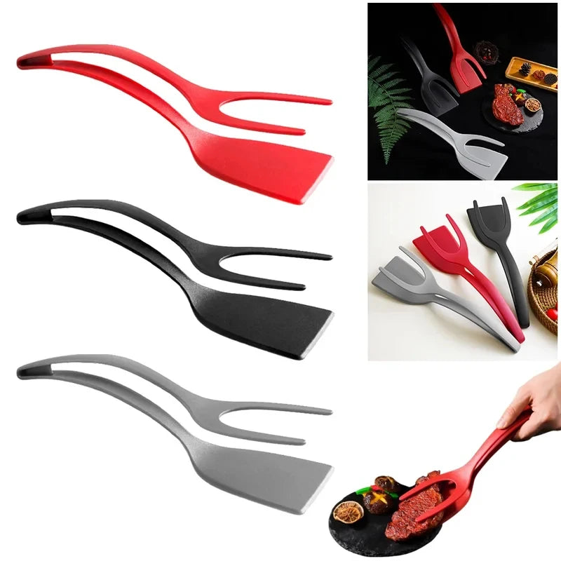 3 PCS Set Egg Flipper Spatula 2 in 1 Grip and Flip Spatula Tongs Silicone Egg Flipper Tool Fish French Toast Tongs Non-Stick Cooking Accessories Kitchenware Tools
