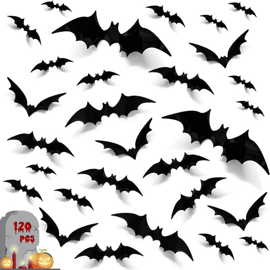 84PCS  Halloween 3D Black Bat Wall Stickers Home Room Indoor DIY Decoration Scary Props Party Favors Wall Decals Window Sticker