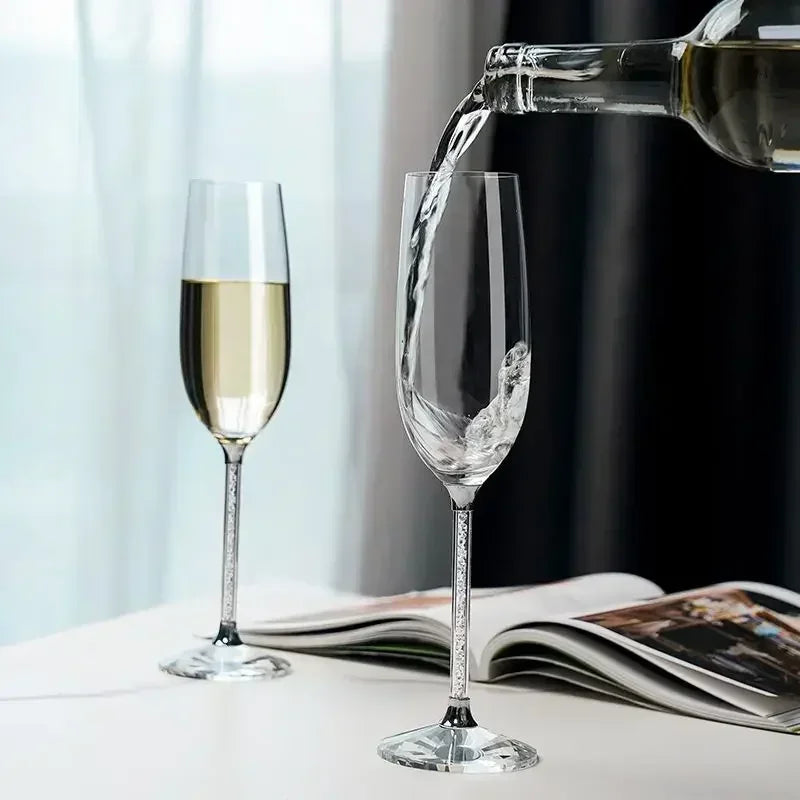 NEW European Diamond Crystal Champagne Cup Set High Beauty Handmade High Foot Cup Bubble Mug Household Wine Set Couple Pair Cups Wedding Evening Party Business Dinner Home Restaurants Barware Accessories