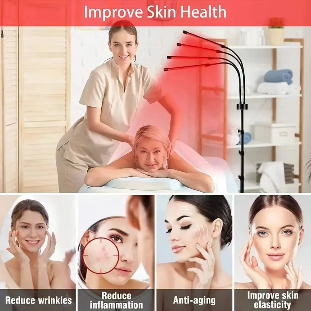NEW Arrivals 4/5 Heads Red Light Lamp with Stand and Timer Full Body Pain Relief Arthritis Muscles for Relaxing Body Promotes Blood Circulation Relieves Fatigue and Face Skin Care Accessories Health Care Supplies